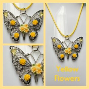 Yellow Flowers Butterfly Necklace